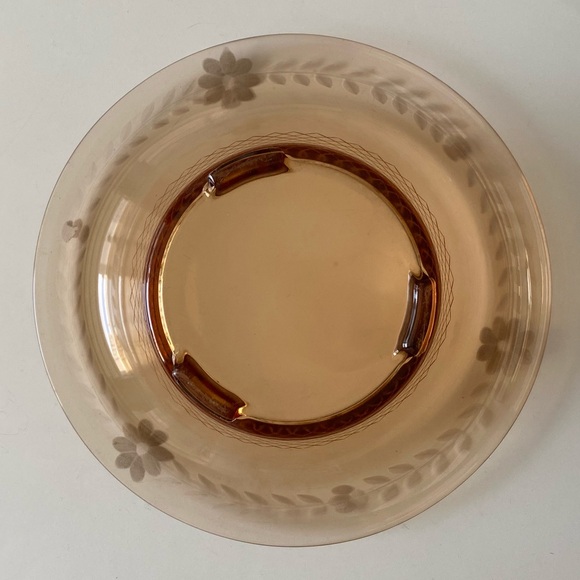 Large Vintage Floral Amber Depression Glass Console Bowl - Picture 2 of 12